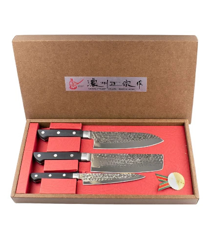 Coffret cadeau Tsuchime de 3 couteaux (manche occidental)