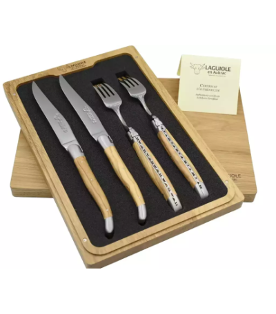 Couteaux et fourchettes à steak en bois d'olivier (ensemble de 4)