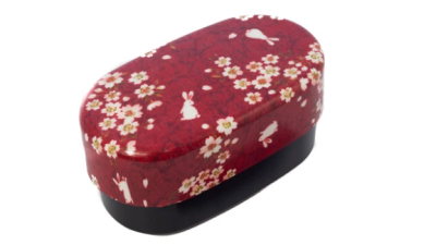 Boîte à Bento ovale rouge Sakura Lapin